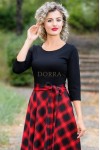 Rochie Gabrielle din jerse de bumbac cu fusta in carouri rosii  si cordon detasabil